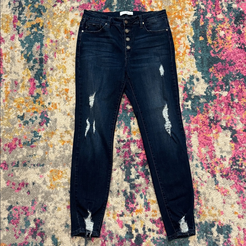 Dark Blue Distressed Skinny Jeans by Kancan